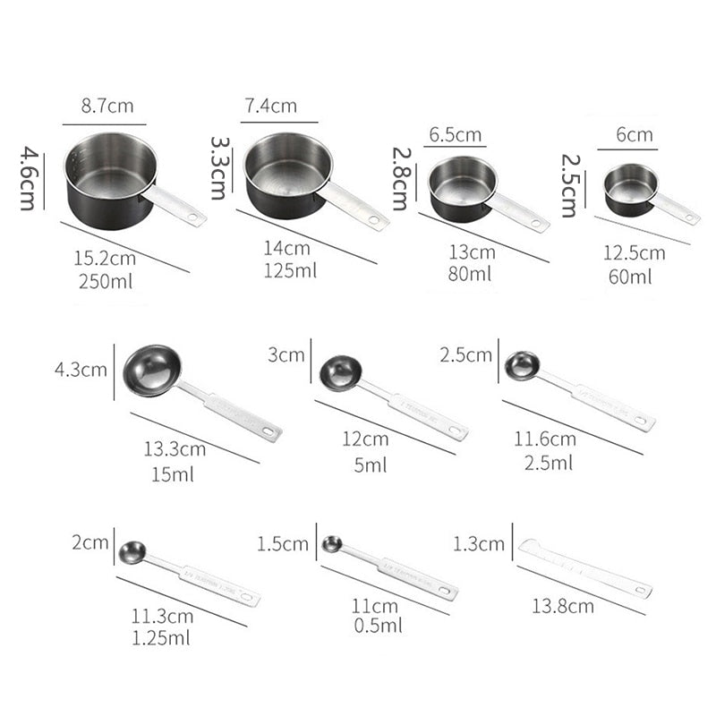 Stainless Steel Measuring Cups and Spoons Set - All-in-One Kitchen Measuring Tools