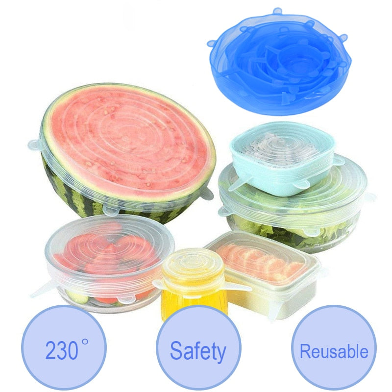 EcoFlex Silicone Stretch Lid Set: Reusable and Versatile Food Covers for Eco-Friendly Kitchen (6-Pack)