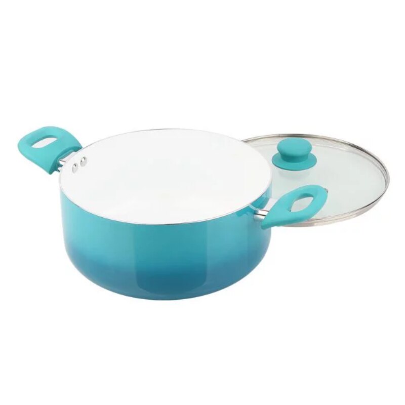 BOUSSAC Ceramic Nonstick 12 Piece Cookware Set: Teal Ombre - Hand Wash Only