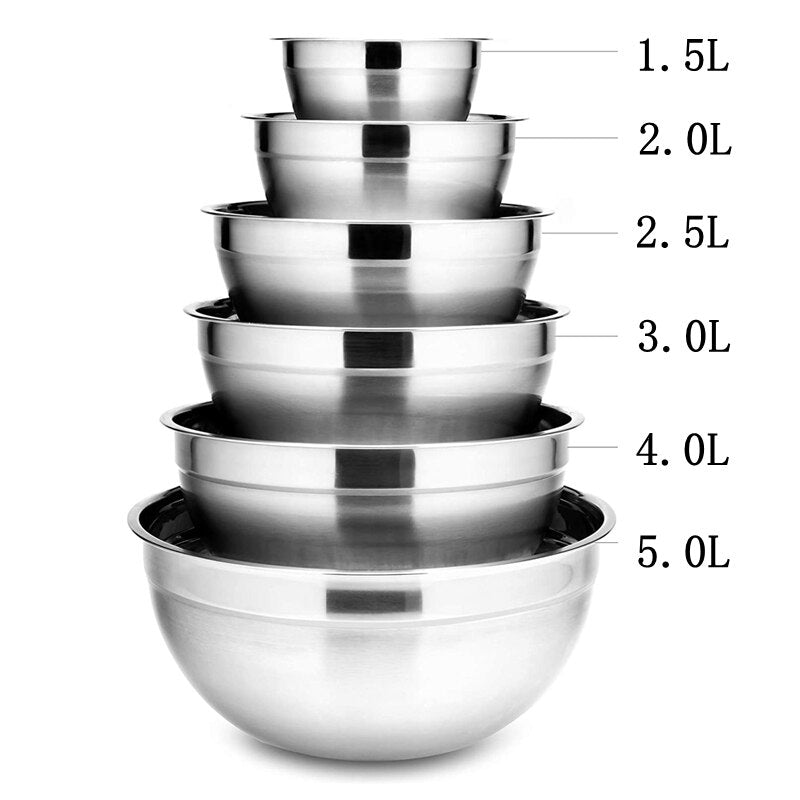 VersaServe Stainless Steel Bowls: 6-Piece Nesting Set for Cooking, Salad Prep, and Food Storage