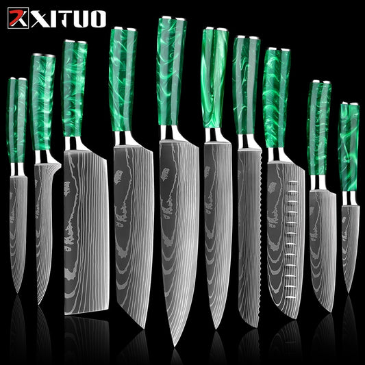 XITUO Jade-Hilted Damascus Japanese Kitchen Knives: Craftsmanship and Functionality Redefined