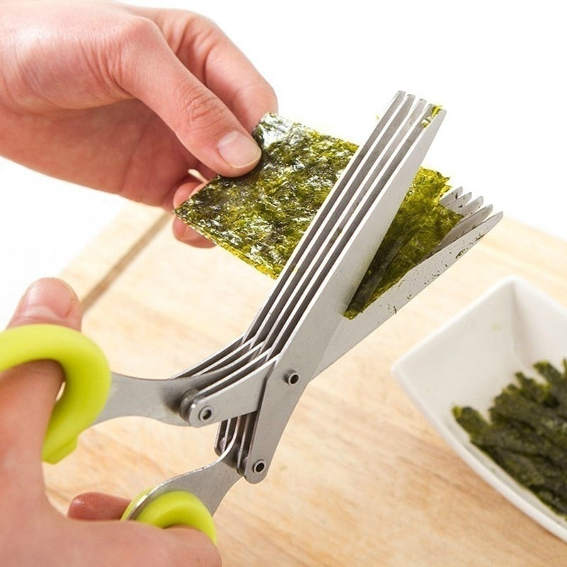 5-Blade Stainless Steel Herb Cutter - Effortlessly Cut Rosemary, Scallions, and More